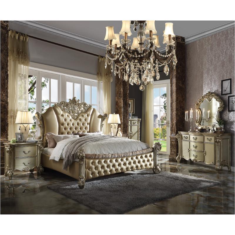 28024ck Acme Furniture Vendome Ii - Bone/gold Patina Bedroom Furniture Bed