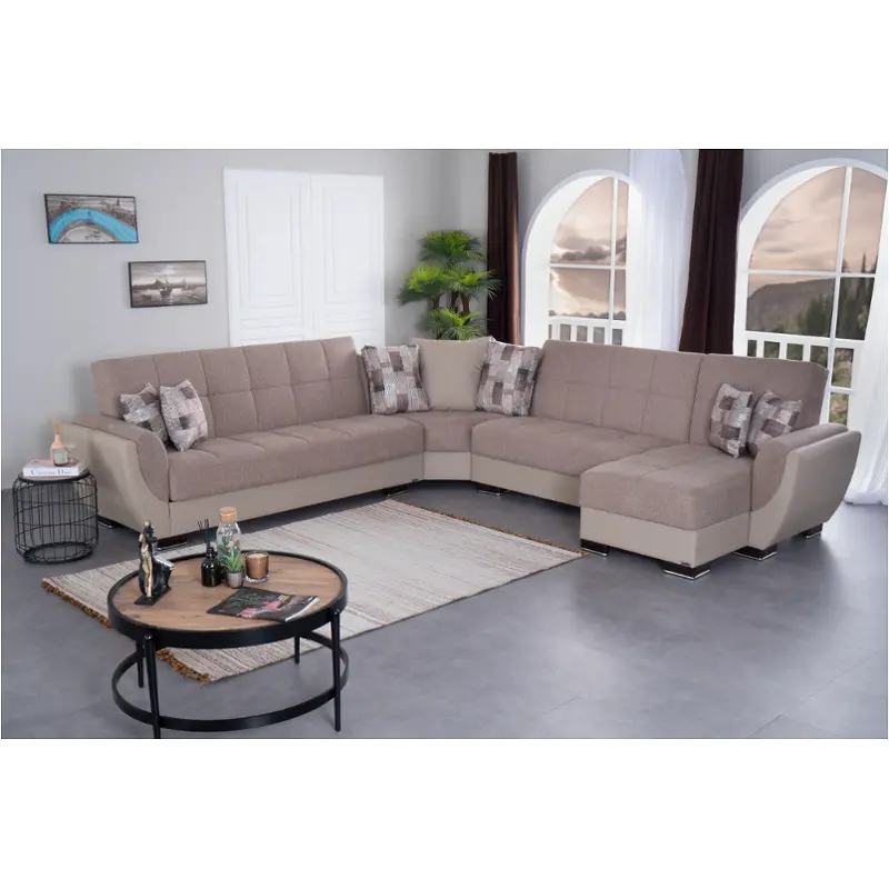 Sectional - Beige With Cream Pu