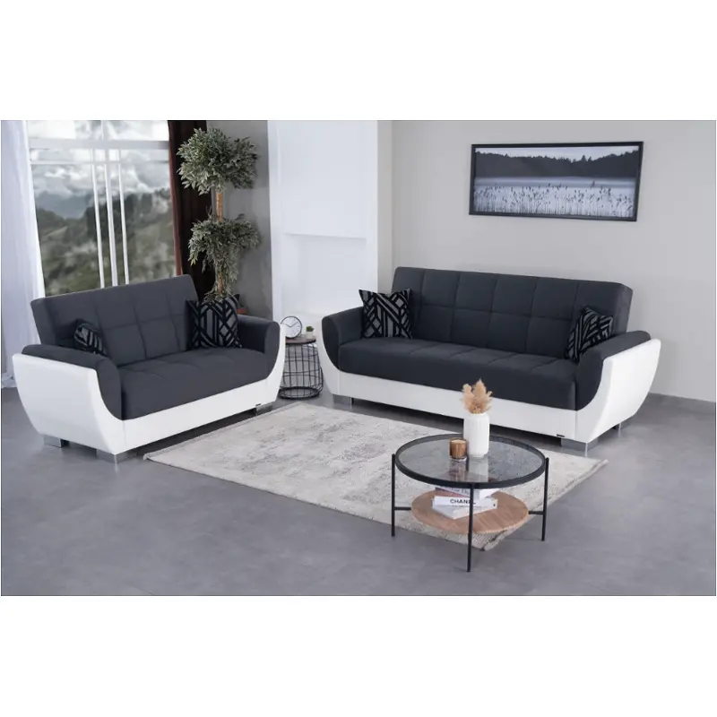 Living Room Set- Charcoal With White Pu