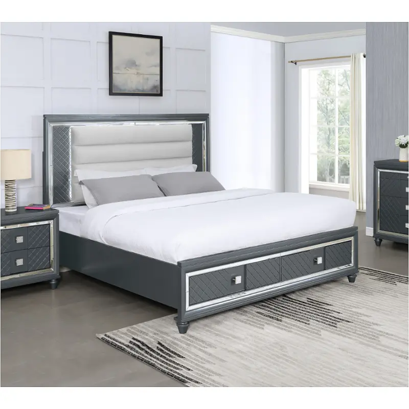 52684f Full Bed Bella Furniture Carlyle - Metallic Charcoal Bedroom Furniture Bed