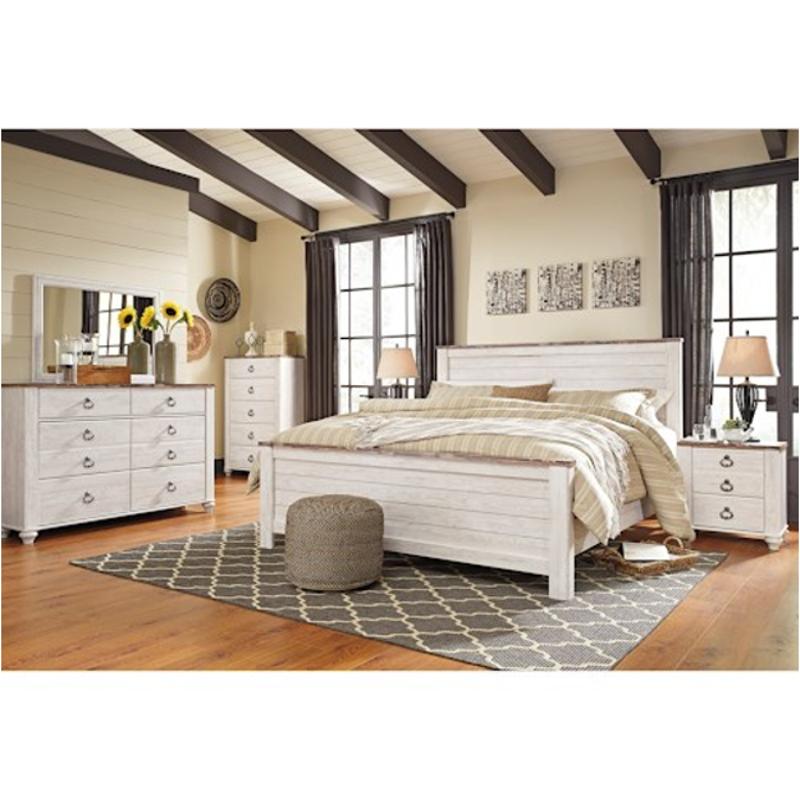 B267-58 Ashley Furniture Willowton - Whitewash Bedroom Furniture Bed